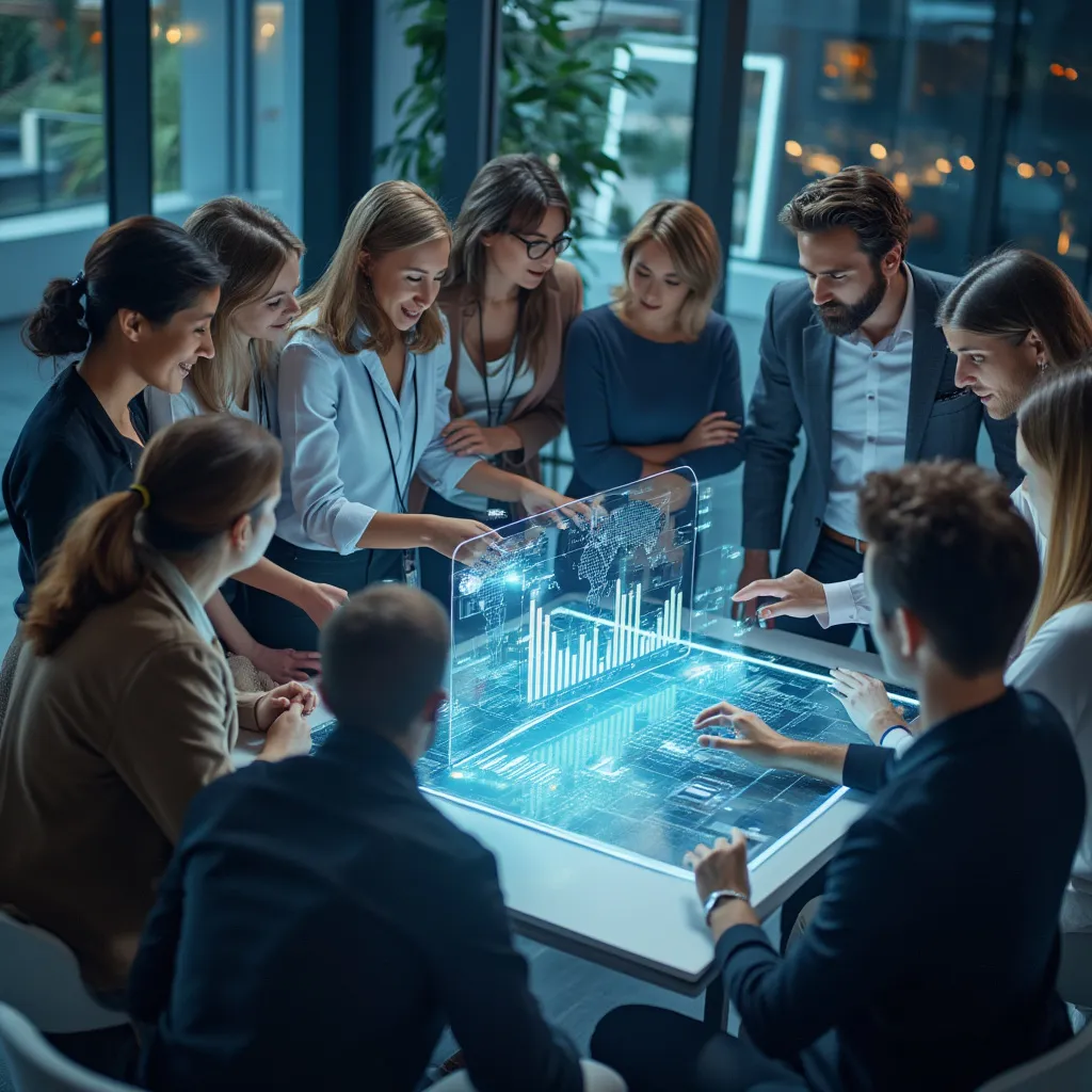 Équipe diversifiée travaillant sur des solutions financières IA